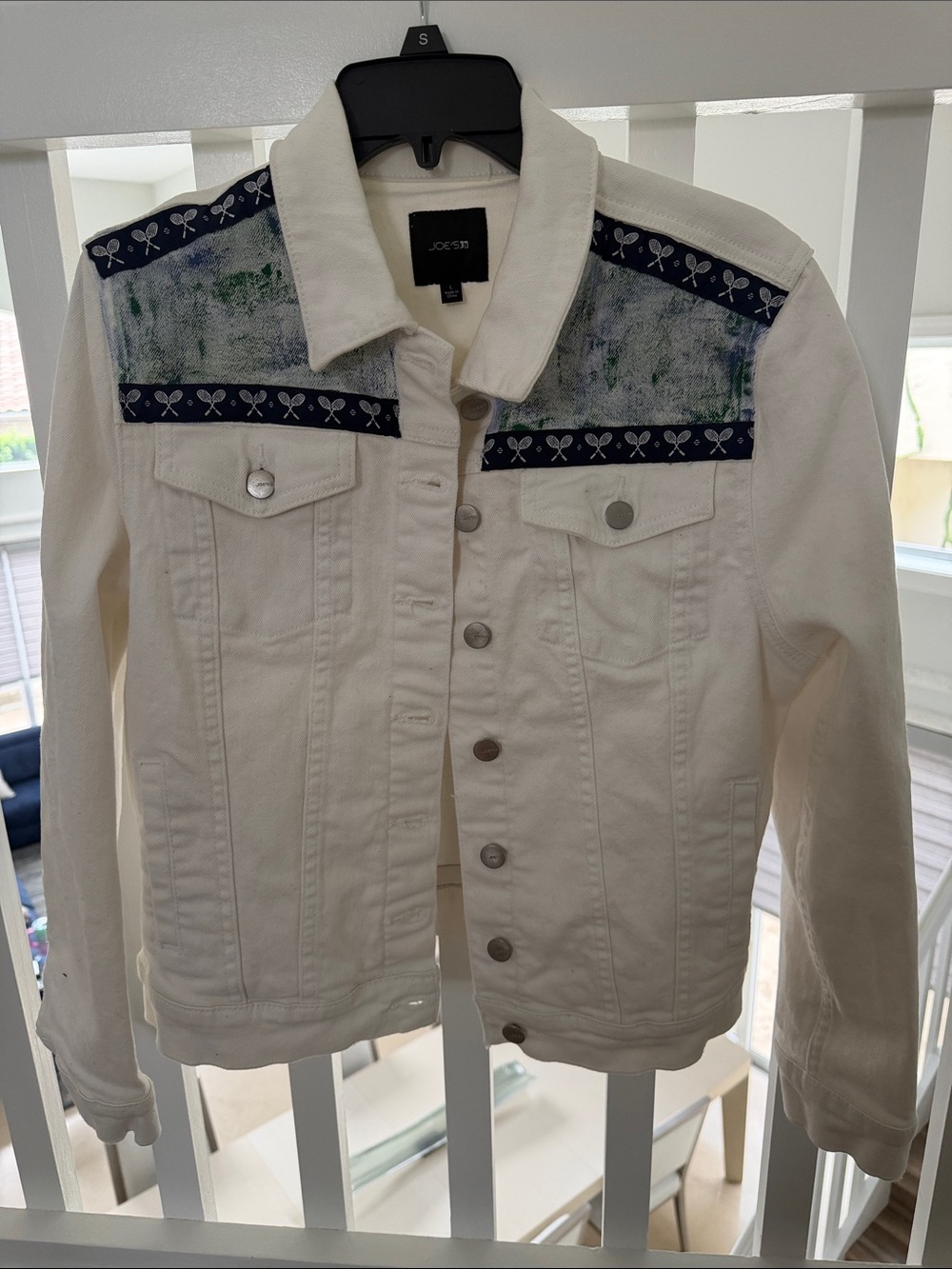 Joe's Jeans Cream Denim Jacket with Navy Trim